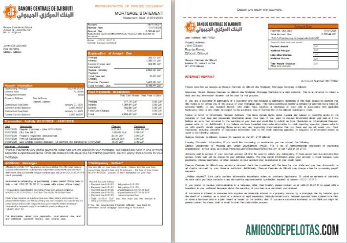 Extrato de hipoteca do Banco Central do Djibouti, 3 páginas, 1 2 Scr amostra